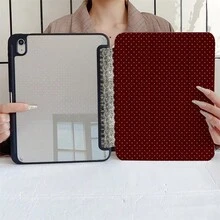 酒紅色波點蕾絲印花平板保護翻蓋保護殼，附筆槽，相容 iPad 10代 Smart Case/11(A16 2025)/相容 Galaxy S9/S7/S10+/相容 /相容 - 彩色 - 查看 7