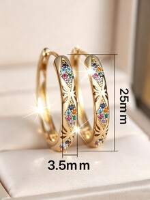 Fashion Copper-Gold Rhodium-Plated With Colorful Zirconia Hollow Ear Ring For Women - Unique Earrings - Multicolor - View 5