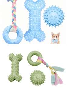 3pcs Puppy Teething Toys, Small Dog Soft Rubber Teeth Cleaning Outdoor Interactive Pet Toy Set, Durable Rope Bone Ball Puppy Teething Toys, Suitable For Small Dogs And Puppies - Multicolor - View 3