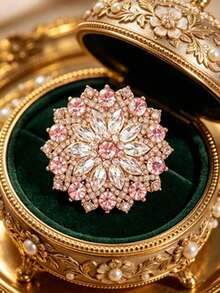 1pc Round Floral Brooch Lapel Pin, Elegant Fashion Collar Accessory, Unisex, Suitable For Wedding, Banquet, Formal Suit, Daily Office Decoration - Pink - View 8