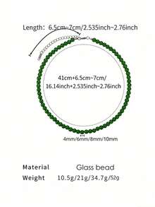 1pc Minimalist Vintage Skin-Flattering Green Beaded Necklace, Elegant Collarbone Chain, Niche Neck Chain, Versatile Styling, Suitable For Women's Daily Wear Or Vacation - Beaded Necklace - View 8