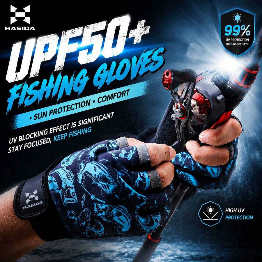 HASIDA Customized Type Summer Outdoor Fishing Combat High Elasticity Anti-UV Sea Lure Fishing Gloves - Blue - View 1