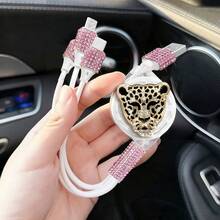 閃亮水鑽汽車充電器，鑽石 3 合 1 可伸縮充電線，USB 快充線，可愛女性風格，適用於 iPhone、行車記錄器、GPS，節日/生日禮物首選 - 優雅芭蕾數據線 - 查看 50