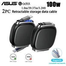 ASUS 2pcs 100W USB C To USB C Cable • Retractable With Magnetic Slot • 4 Preset Lengths • Fast Charging Compatible With Iphone 17promax/16pro/15, IPad, MacBook • For S25/24 • 3.3ft Tidy Up The Cables, Easy To Carry - Baby Blue - View 10