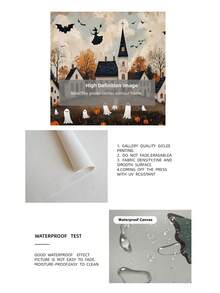 1pc Frameless Vintage Spooky Halloween City Wall Art Print, Whimsical Witch & Ghost Decor For College Dorm, Party, Bedroom, Gift - Witch - View 9