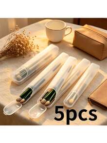 1pc Plastic Storage Box With Eyeshadow Brush, Chopsticks, Makeup Brush Travel Storage Box, Independent Portable Makeup Tool Storage Box - Clear - View 3