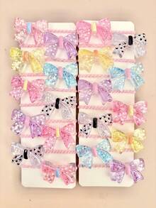 12/24/36pcs Random Glitter Sequin Holographic Bow Hair Ties, Colorful 3D Bow High Elastic Hair Bands - Multicolor - View 5