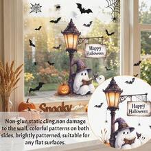 1/2pcs Retro Halloween Streetlight Ghost Black Cat Window Sticker, Double-Sided Visible PVC Electrostatic Adsorption Glass Sticker, Suitable For Homes, Kitchens, Shop Windows, And Other Holiday Parties. - Multicolor - View 5