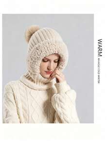 Knitted Beanie - Windproof & Warm Ear Protection, With Hooded Scarf, Breathable & Moisture-Wicking, Essential For Outdoor Cycling, Suitable For Cold Weather, Halloween, Winter And Autumn - Multicolor - View 4