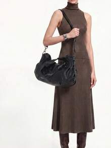 Fashion Solid Color PU Tote Bag, Shoulder Tote Bag, Suitable For Women Shopping, Commuting And Daily Use - Black - View 5