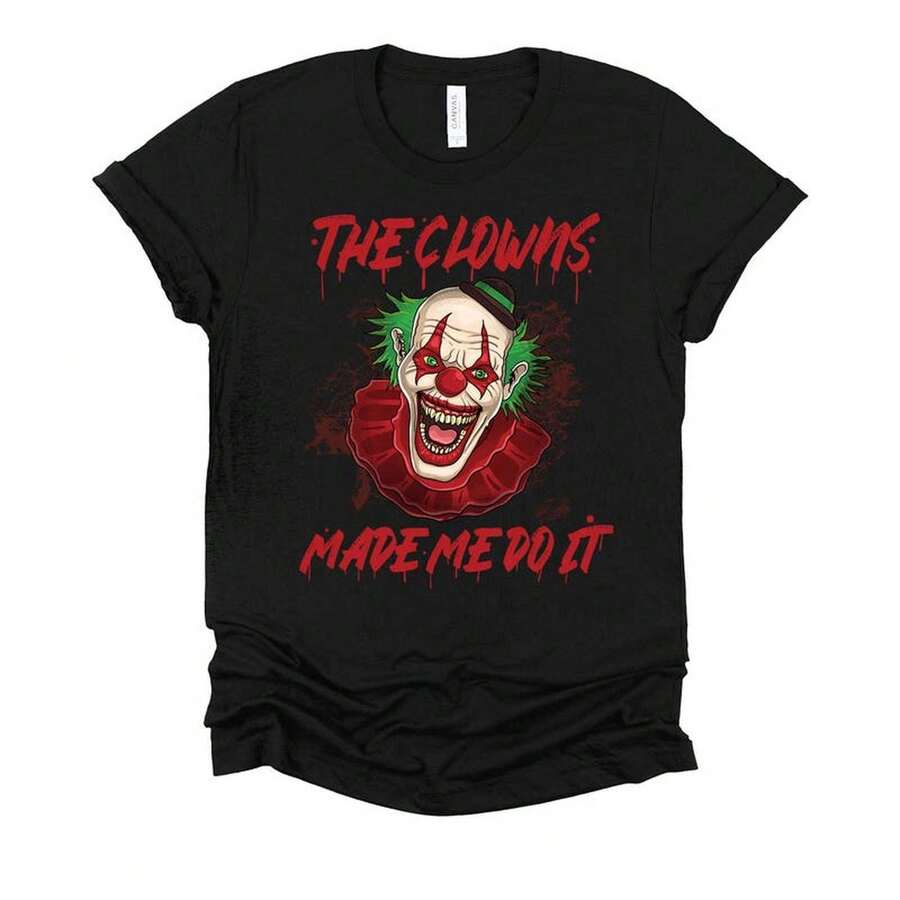 T-shirt unisexe en pur coton Clown d'Halloween effrayant | T-shirt Clown tueur Free Hugs | T-shirt Joker riant maléfique | Cadeau costume d'horreur effrayant - Noir - Voir 1