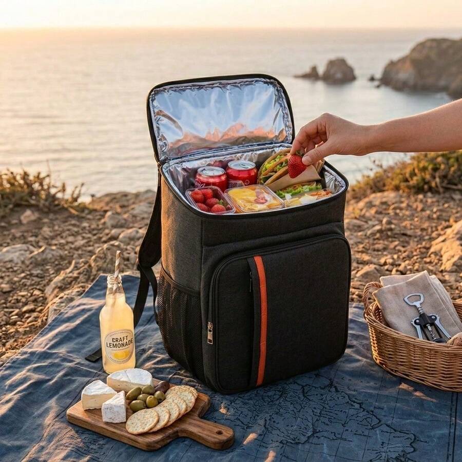 18L Large Capacity Thickened Waterproof Durable Insulated Ice Bucket Backpack Cooler Bag Lunch Box, Suitable For Picnic, Dinner, Daily Essentials, Outdoor Camping, Lawn, Beach, Party, Gathering, Kitchen, Office