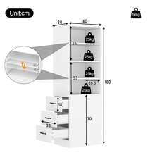 =N880P3183334W 180cmhohes, Extra Narrow Bookcase With Side Drawers - Adjustable Shelves, Interchangeable Left And Right, Suitable For Small Spaces - Bookcase, Living Room - Tall Cabinet - White - View 11