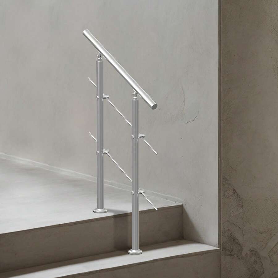 Handrails For Outdoor Steps, 31.5in Length 2 Crossbars Stair Hand Rail Kit, Transitional Stainless Steel Railings W/ Installation Kit, Double-Column Staircase Handrails For Seniors,Porch & Deck - 80cm - View 1