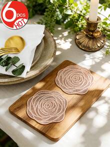 1-6pcs Gold Rose Hollow Placemats, Luxury Modern PVC Irregular Flower Heat-Insulating Non-Slip Table Mats, Suitable For Wedding, Dinner Party, Christmas, Valentine's Day Table Decor, All Seasons - Multicolor - View 16