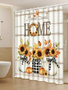 1/4pcs Thanksgiving Harvest Pumpkin Shower Curtain Set, With 12 Hooks Waterproof Polyester Bath Curtain, Bathroom Curtain, Privacy, Thickened, Durable Quick Dry, 180*180cm Size - A - View 23
