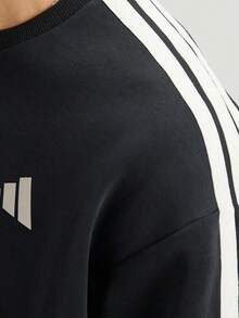Adidas Men's Fashion Versatile Striped Colorblock Crew Neck Long Sleeve Sports Sweatshirt - Black - View 4