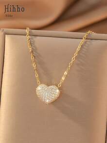 Hihho 1pc Heart-Shaped Necklace With Zirconia Inlay, Valentine's Day, Mom, Mother, Mother's Day, Halloween Gift - Love - View 3