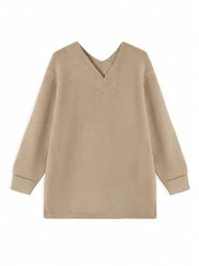 Korean Style Premium Design Loose Fit Elegant Fashion Slimming Sweater - Khaki - View 7