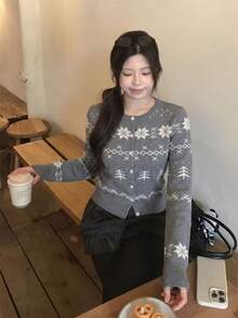 Cardigan Rajut Kasual Manis Gaya Korea Terbaru untuk Musim Gugur/Dingin untuk Wanita, Serbaguna untuk Perjalanan Sehari-hari di Musim Gugur - Grey - View 6