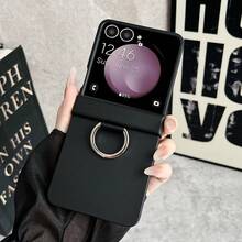 1pc Candy Color Ring Holder Phone Case Compatible With Samsung Galaxy Z Flip8 7 7FE 6 5 4 3 5G - Black - View 4