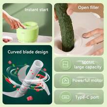Procesador de alimentos inalámbrico, picadora de alimentos eléctrica multifuncional, cortador de alimentos recargable, picadora de vegetales, utensilio de cocina, adecuado para chiles, carne, especias, cebollas, disponible en tres colores, un imprescindible para el hogar. - Verde - Ver 5