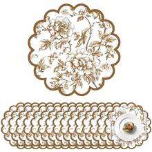 20/50Pcs 13.5 Inch Orange Autumn Harvest Floral Border Placemats, Disposable Tea Party Placemats, Suitable For Table Setting, Event Party, Wedding, Wedding Banquet, Birthday Decoration - View 11