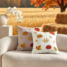 1pc Thanksgiving Maple Leaf Pumpkin Wheat 3D Embroidered Cushion Cover, Full Polyester Faux Linen Fabric, Universal Indoor/Outdoor Throw Pillow Cover, Suitable For Home Sofa Decorative Pillow Cover, Ideal Choice For Bedroom Bed, Chair, Car Matching, No Insert Included - Beige - View 11