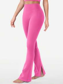 YEOREO Flare Split Hem Leggings For Women Tummy Control Workout Leggings Nasreen Hidden Scrunch Bootcut Gym Yoga Pant - 玫紅 - 查看 8