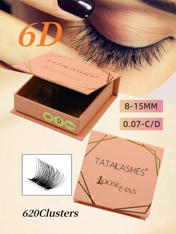 620Pcs Per Box, 6D, Pointy Base Loose Fans, Curl C / D, Thickness 0.07mm , 8-15mm Length , Sharp Narrow Stem Premade Fans, Wispy & Ultra Soft & Light For Music Festival & Daily Life, Beginner Friendly