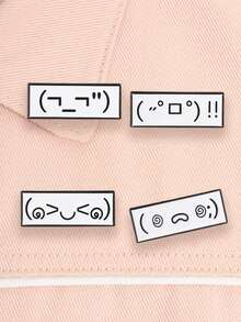 4 Pcs Cartoon Retro Network Emoticon Enamel Pin,Cute Shocked,Happy, Helpless Expression Badge,Fashion Accessory, Fun Gift For Friends - Black and White - View 5