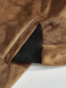 Men's Spring/Autumn Suede Aviator Jacket, Full Zip Casual Outerwear, Soft And Lightweight, Machine Washable, Multiple Colors, Daily Street Fashion Men's Gift - Khaki - View 7