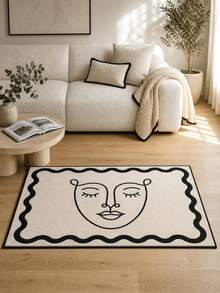 1 Peça Tapete de Área com Arte de Linha Abstrata de Rosto, Minimalista Preto e Branco, Estética Zen Boho, Impressão de Rosto de Mulher em Uma Linha, Tapete Moderno para Sala de Estar, Quarto, Meditação, Decoração de Casa, Estética Neutra, Presente para Mulheres e Meninas, Tapete de Chão - Preto e Branco - Visão 14
