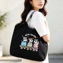 1pc Fashion Embroidered Colorful Schnauzer Pattern Storage Lightweight Nylon Large Capacity Shopping Bag Commute Party Crossbody Tote Bag - Multicolor - View 7