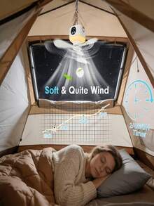 1pc Portable Remote Control Hanging Fan With Light, USB Type-C Recharge Silent Tent Ceiling Fan Adjustable Speed Timing For Camping Dorm Travel - 1 - View 9