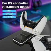 P5 Dual Charging Dock, 2H Fast Charge For 2 Controllers, Smart Power Management Chip, Type-C Input, Anti-Slip Base, Black, Charging Station For P5 Controllers - Black and White - View 5