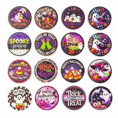 5PCS Halloween Theme Round Silicone Patches - Boo Ghost, Pumpkin, Witch Print Design - Perfect For DIY Jewelry, Bracelets, Necklaces, Keychains And Party Favors, Halloween Decorations