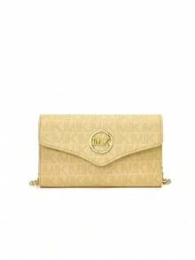 Dedoo Two-Tone Letter Print Casual Shoulder Bag, Envelope Bag, Chain Shoulder Bag, Women's Crossbody Bag, Fashionable And Versatile - Yellow - View 4