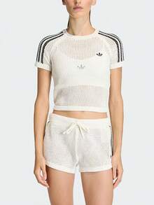 Adidas Originals Cali Tee Crocheted Slim-Fit Short Sleeve T-Shirt Women's Off-White - Off White - View 1