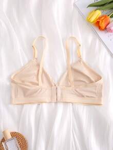 1件純色無縫女款內衣，無墊、無鋼圈、可調節肩帶 - 杏色 - 查看 7