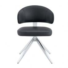 Modern Minimalist Swivel Chair Set (2-Piece)/Dining Chairs With PU Leather Upholstery/Dining Chairs With Metal Frame/360° Swivel/Suitable For Office And Living Room - Black + Silver - View 10