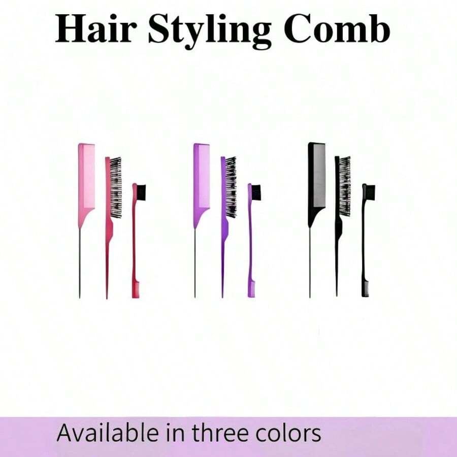 Perfect 3-Piece Hair Comb Set, Including Volumizing Comb, Tail Comb And Hairline Comb, Suitable For Combing Hairline And Nape Hair, Easily Untangling And Smoothing Hair. This Set Combines Multiple Hair Styling Tools And Accessories, Making It An Ideal Choice For Hair Salons, Beauty Parlors, Back To School Season And Travel. - A - View 1