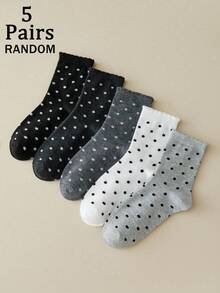 5 Pairs Women's Simple Polka Dot Pattern Sweet Lace Trim Comfortable Soft Casual Versatile Mid-Calf Socks, Suitable For Daily Wear - Multicolor - View 13