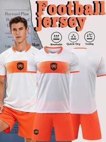 ODMYONO Men's Soccer Jersey Set, Crew Neck, Colorblock Geometric Pattern, Breathable & Comfortable, Fashion Outdoor Sports White - White - View 1