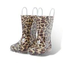 HSYAAMOO Children's Leopard Print Pull-On Mid-Calf Rain Boots, Transparent Non-Slip Sole Fashionable Waterproof Rubber Water Shoes, Suitable For Boys And Girls Outdoor - Brown - View 5