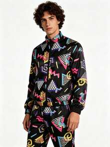 Men's 2-Piece Set (Top And Pants) 70s 80s 90s Black Retro Disco Costume Party Stage Performance Outfit Hip Hop Sports Jacket Long Pants Set - Black - View 8