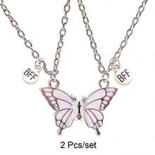 Back To School 2pcs Butterfly Magnetic Pendant Necklace For Girls, Cute Cartoon Colorful Butterfly BFF Necklace, Adjustable Geometric Jewelry Gift, Couple Necklace Accessories - one-size - View 20