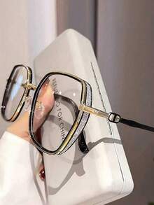 1pc Square Large Frame Flat Lens Glasses Metal Legs - Platinum - View 2