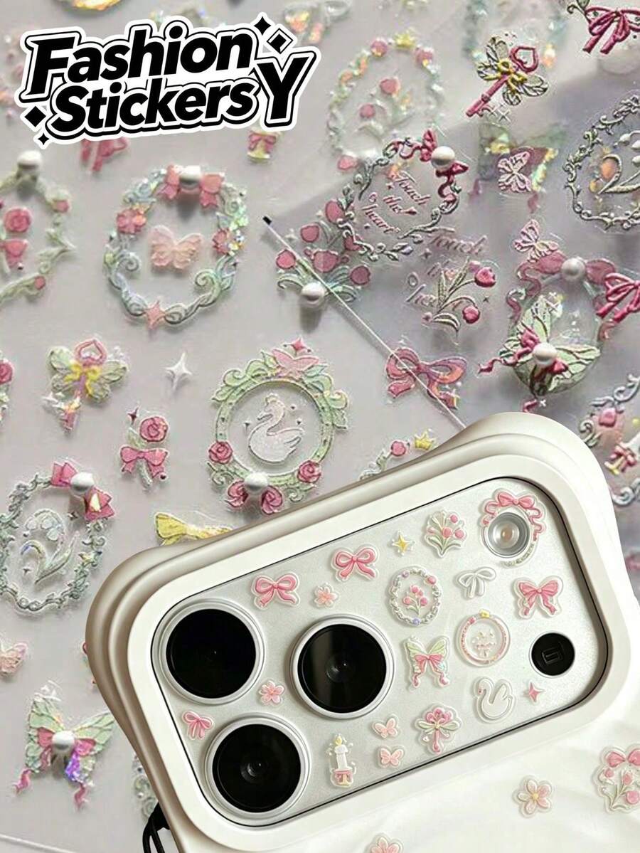 1pc French Ballet Style Embossed Sticker, Suitable For Phone Lens, CCD Camera, Earphone DIY Decoration. Adult 3C Digital Decoration Sticker, Hand Lens Decoration Sticker - 1pc Sy-052 - View 1
