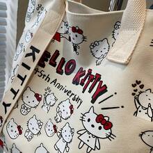 Tas Tote Kanvas Besar Sanrio untuk Hello Kitty | Kain Tahan Lama | Penutup Resleting | Untuk Bepergian, Berbelanja, dan Penggunaan Sehari-hari | Desain yang Menarik - MultiWarna - View 8